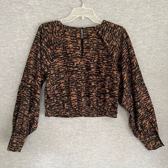 Banana Republic Keyhole Cropped Top Womens Small Bishop Sleeve Exotic Mob Wife - Picture 6 of 12
